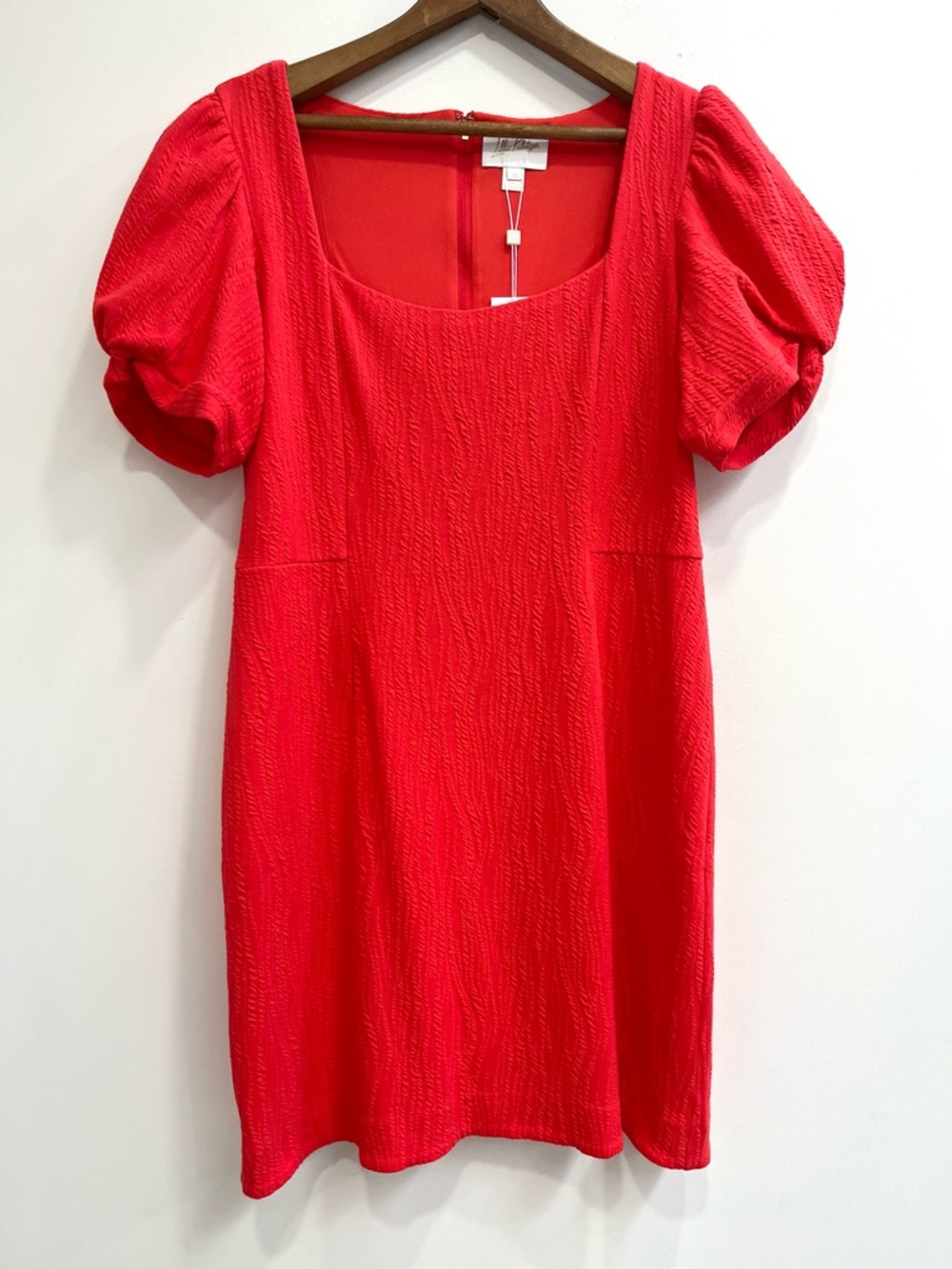 Lilly Pulitzer Elisha Shift Dress Rocco Red Wavy Knit Jacquard Puff Sleeves XL